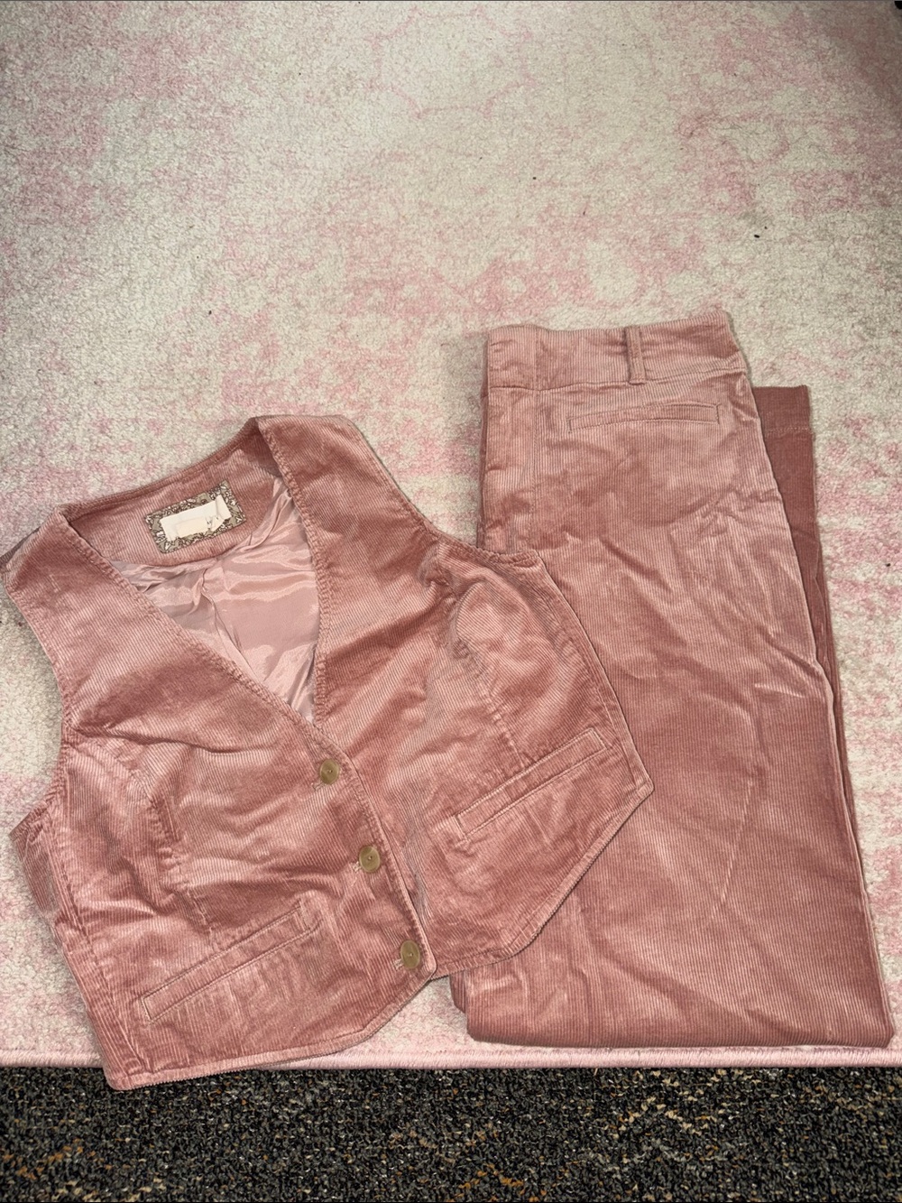 Anthropologie Pink Corduroy SET (vest and pants)
